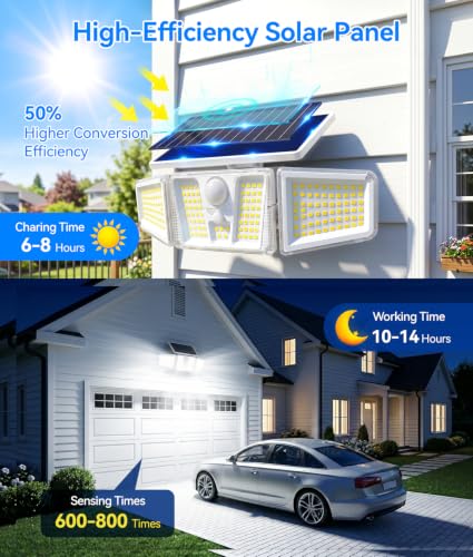 KOOPER Solar Flood Lights 210 LED Motion Sensor Outdoor Waterproof 3 Heads 300 Wide Angle - image 4