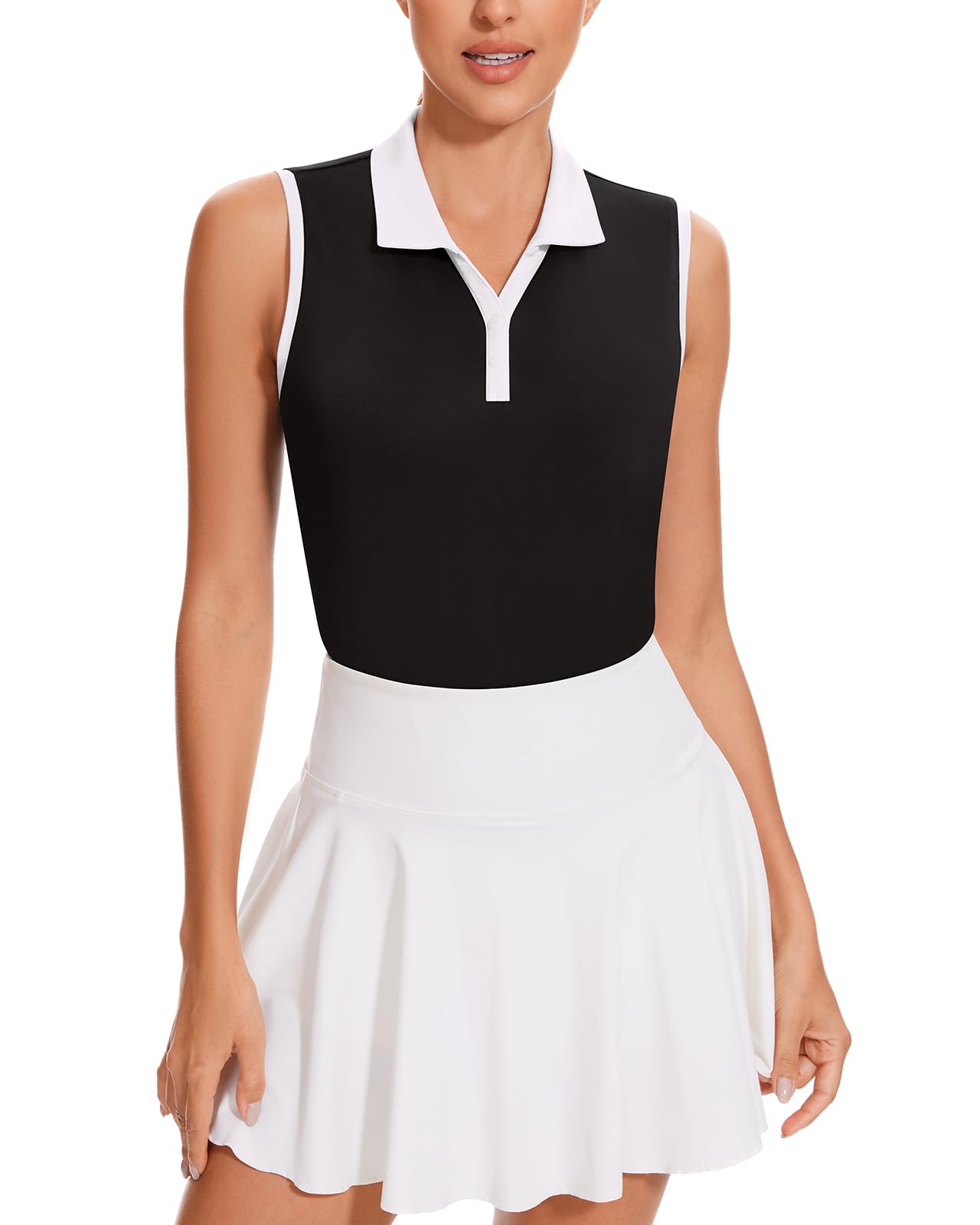 Soneven Women's Sleeveless Golf Shirts V Neck Button Golf Tank Tops Quick Dry Tennis Tops Pickleball Shirts