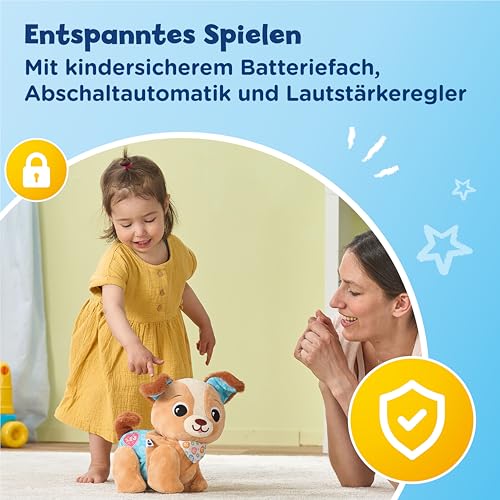 Vtech Krabbel-mit-Mir-Hündchen – Interaktives Plüschtier, das alleine krabbelt, spricht, singt und Geräusche abspielt – Für Kinder von 9-36 Monaten