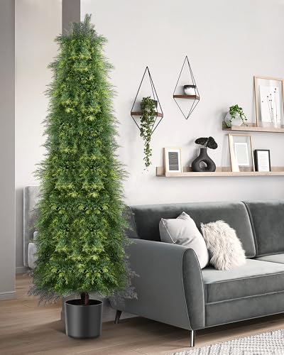 Image of 2 Pack 6ft Artificial Cedar Topiary Trees, Outdoor Artificial Plants for Front Porch Decor, Artificial Shrubs Fake Plants Uv Rated Potted Plants for Outdoor, Indoor, Front Door, Office.
