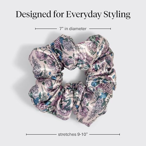 Image of Bridgerton x Kitsch Satin Scrunchies for Women, No Snag, No Tugging, Soft & Comfortable Scrunchies for Girls, Perfect for Day or Night | Ideal Gifts for Women - Toile De Blue, 2pcs