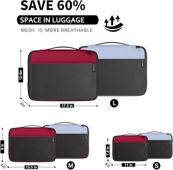 Packing Cubes Organizer Bags For Travel Accessories Packing Cube Compression 6 Set For Luggage Suitcase (Grey Red)2