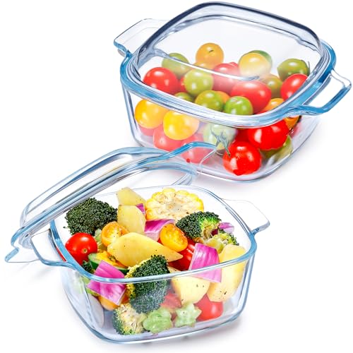 NUTRIUPS Cazuela cuadrada de cristal con tapa, mini cacerola de cristal para horno (1 x 2)
