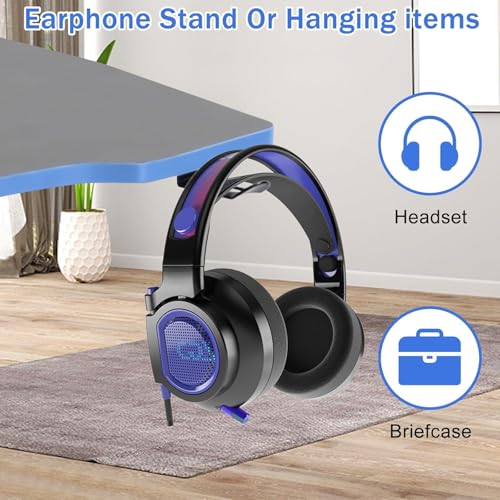 Image of 47 Inch Modern Gaming Desk for Home Office, Z Shaped Computer Desk for Teen, Large PC Gaming Table Adjustable Feet with Headphone Hook & PVC Surface