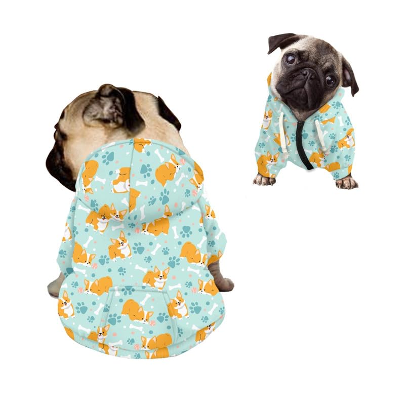 Kuiaobaty Cute Corgi Warm Clothes for Small Dogs, Boys and Girls - Paws and Bones Soft Puppy Pets Hoodies, Sweatshirts, Outdoor Jumpers