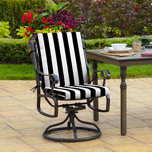 Image of Arden 2-Pack Patio Dining Outdoor Chair Cushions, 20x44, Rain-Proof Seat Pad, Fade-Resistant Outdoor Black Cabana Stripe