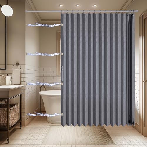 AJAZZ Magnetic Folding Shower Curtains Fabric Polyester Material Waterproof Shower Curtain Suitable for Family Hotel Homestay (Dark Grey,77" W x 78" L) 1 Panel by AJAZZ - Used condition - Image 8