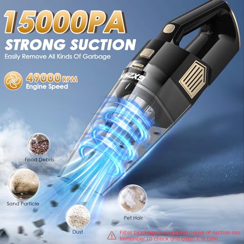 Image of Gxzsk Handheld Vacuum Cordless, 15000PA Strong Suction Hand Held Car Vacuum Cleaner Rechargeable, Portable Hand Vacuum with Multi-Nozzles & Washable Filter for Home Office, Car, Pets