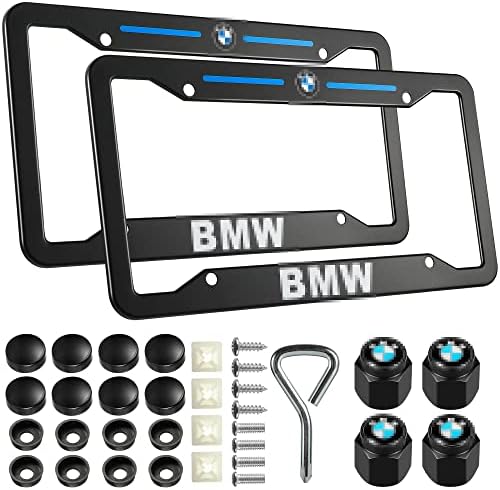 CygniCon Black License Plate Frames for BMW, 2PCS License Plate Holder, Premium Aluminum Alloy Weather Proof License Plate Covers with Screw Caps Cover Car Accessories