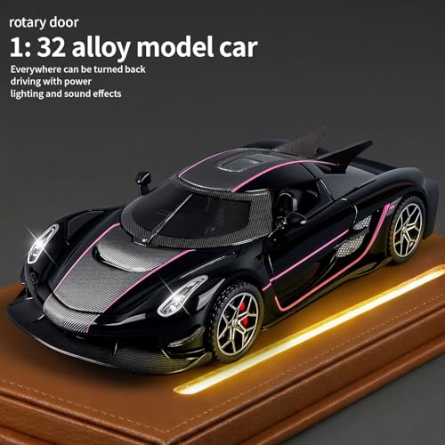 Image of 1:32 Koenigsegg Jesko Sports Die-Cast Metal Pull Back Car with 6 Openable Doors with Sounds and Lights Toy Decoration Car Best Gift Toys for Kids(Black)