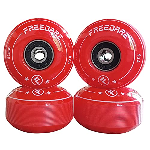 FREEDARE Skateboard Wheels 52mm and Bearings, Spacers Installed 90A Wheels(Red,Pack of 4)
