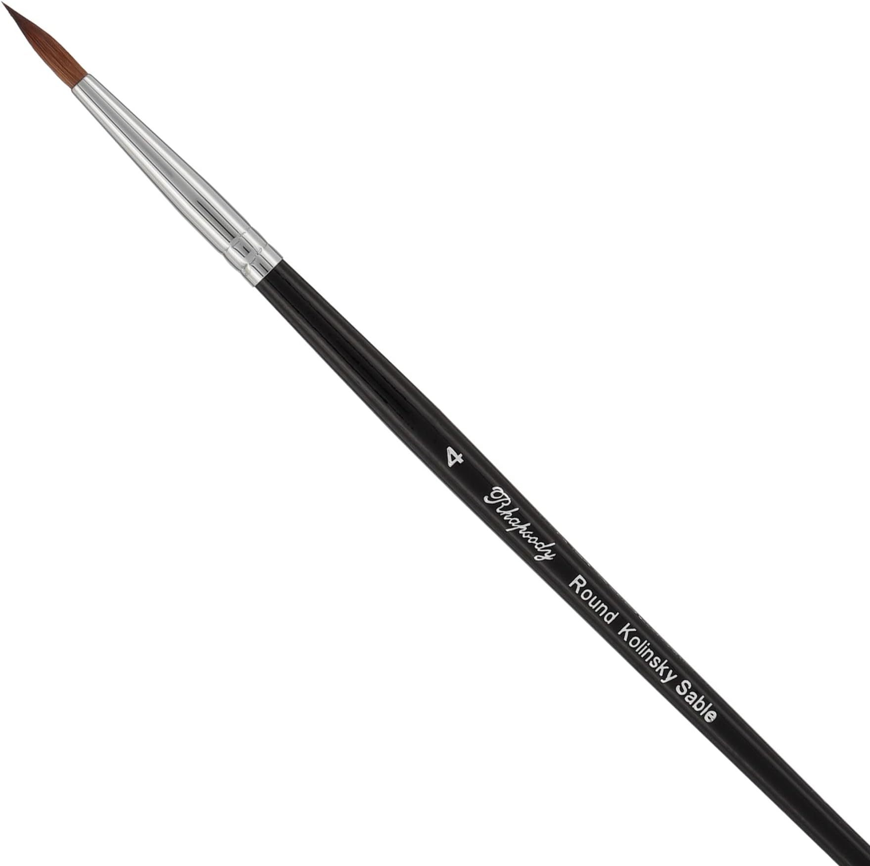Rhapsody Kolinsky Sable Brushes for Professional Watercolorists - Round # 4 Excellent Spring, Full Belly, Split-Proof Points, Chrome Ferrules, Short Handle, English Sizing
