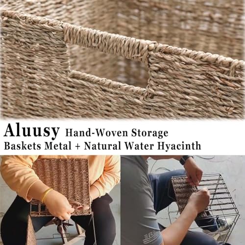Aluusy Juego de 2 Cestas Almacenaje Tejidas a Mano, Cestas de Almacenamiento Tejido con Junco Marino Natural Cubo 30CM, Cestas de Mimbre con Asas, Organizadora para Baño Estanterías Casa - imagen 2