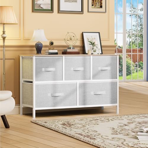 DWVO 5 Dresser for Bedroom, Storage Dresser with 5 Drawers, Wide Storage Tower, Chest of Drawers for Closet, Living Room
