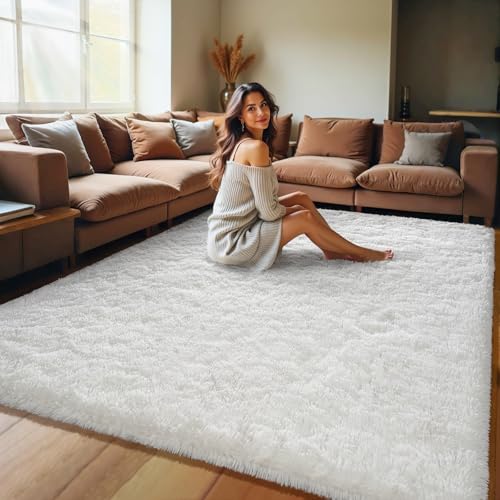 HOMORE Area Rug for Living Room 5x8 Fluffy Rug Modern Shag Rugs for Bedroom, Super Soft and Comfy Carpet, Cute Carpets for Kids Nursery Boys Girls Room Decor, Ivory