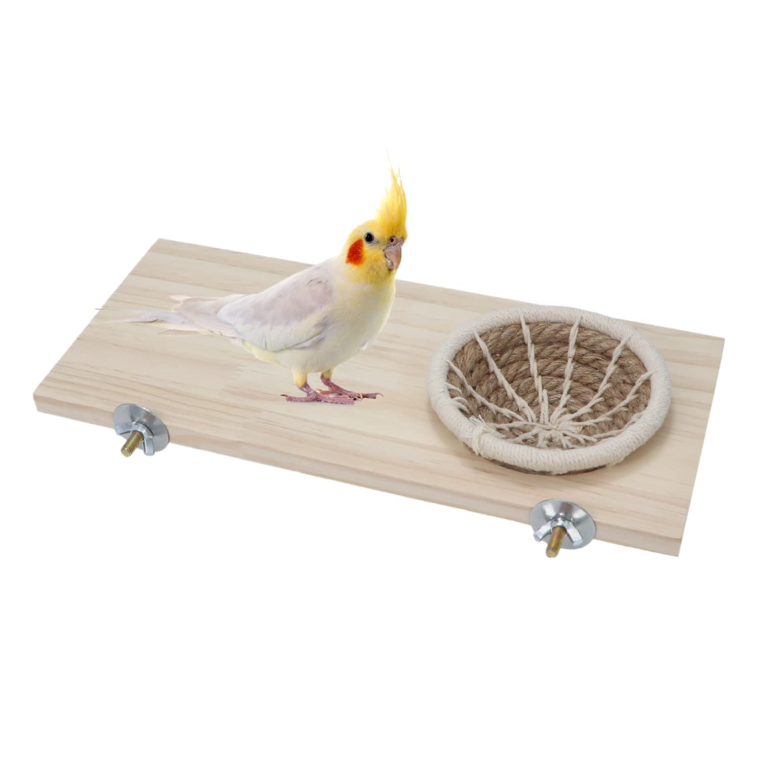 Wontee Bird Perch Stand with Nest Bird Breeding Nest Bed Wooden Platform for Budgies Parakeets Cockatiels Conures (S)