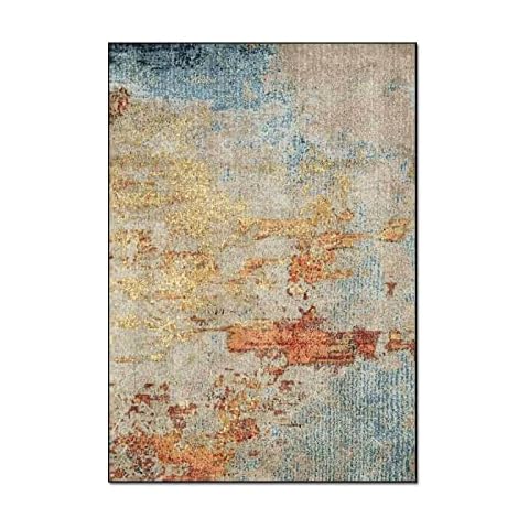 Designer Vintage Modern Abstract Orange Blue Rug Cover