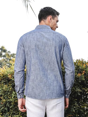 Image of Thomas Scott Men's | Solid | Premium Linen Blend | Spread Collar | Summer Wear | Long Sleeve | Shirts for Men