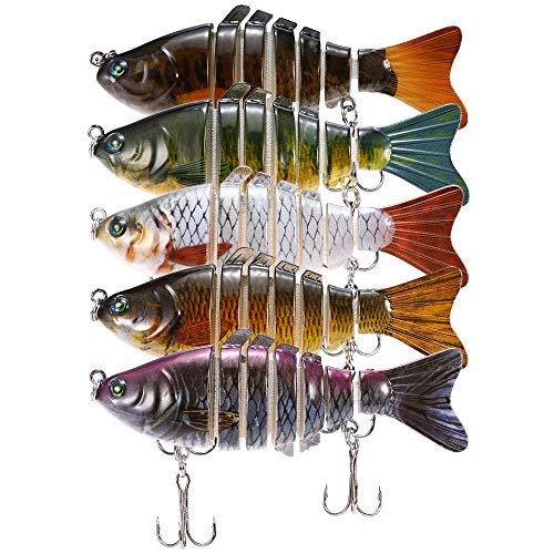 Lixada 5Pcs Fishing Lure Set Multi Jointed Segment Swimbait Lifelike Hard Bait Crankbait