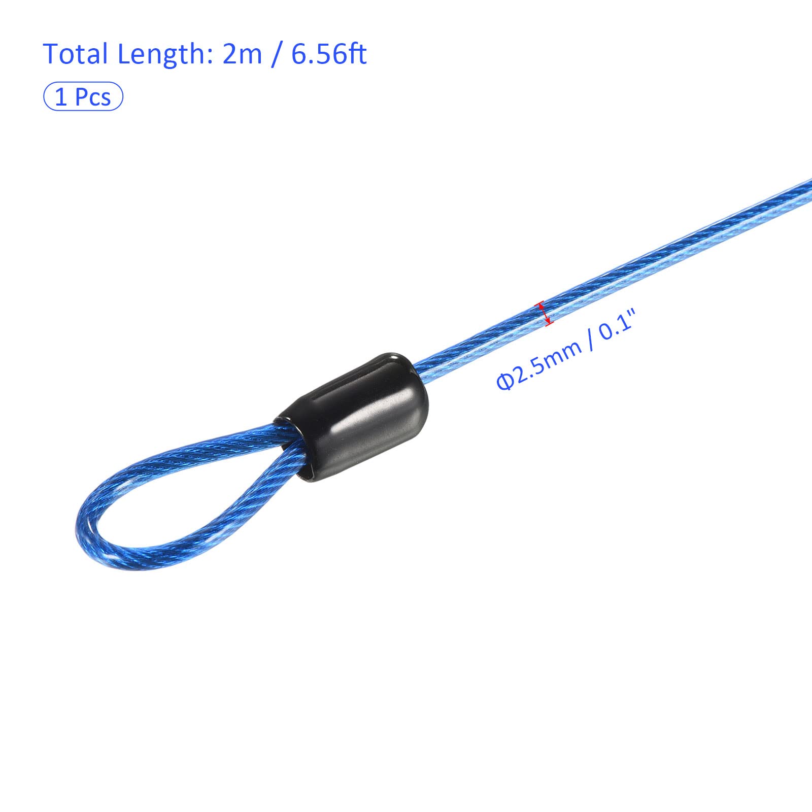 M METERXITY Security Cable - Plastic Coated Steel Locking Rope Apply to Outdoor/Bicycle/Travel (2.5mmx2m, Blue) - Image 3