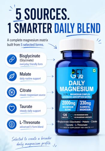 Image of 2000mg Magnesium Glycinate Complex 5 in 1, 330mg Elemental, 120 Tablets | Bisglycinate, Citrate, Malate, Taurate, L-Threonate, NO OXIDE, NO CARBONATE | Sleep, Muscle & Stress Magnesium Supplement