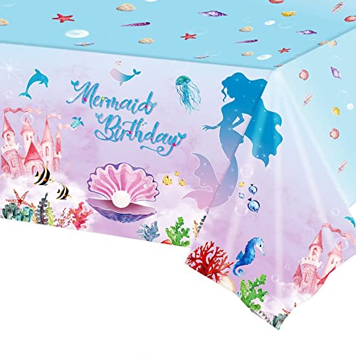 Mantel Cumpleaños Niña Sirena 220x130 CM Mantel Mesa Rectangular Fiesta Decoración Mantel...