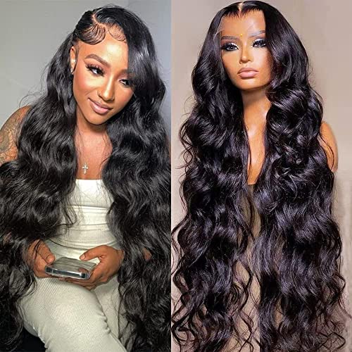 Maxine 10A HD Lace Front Wigs Human Hair 13x6 HD Transparent Wigs Pre Plucked Bleached Knots Brazilian Remy Body Wave Human Hair Wigs for Women Natural Color 180% Density 26inch