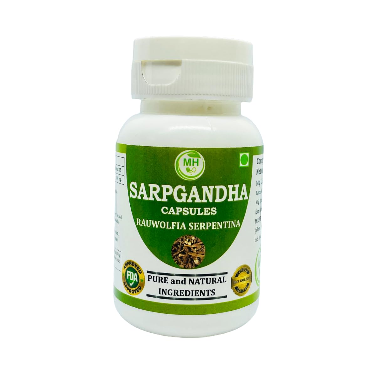 Morsan Healthcare Sarpgandha (Rauvolfia Serpentina) 500 mg. Capsules, Pure and Herbal Supplement 60 mg. Veg. Capsules