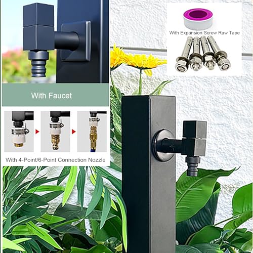 Columna de agua de jardín de acero inoxidable con grifo, función de agua decorativa para exteriores y soporte de manguera para patio trasero y patio