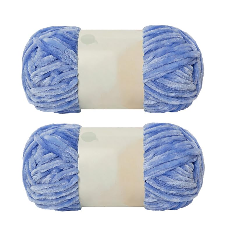 Jarsense 2pcs*100g Chenille Yarn for Crocheting Bulky Soft Velvet Yarn for Knitting, Super Bulky 100g for Crochet Weaving Craft (Sky Blue) — image 1