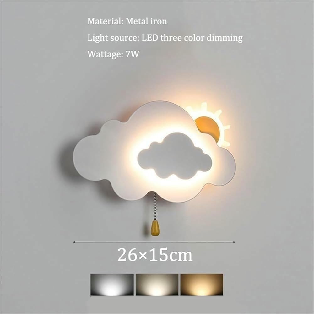 WJJHERRH Cute Cloud Pull Chain Mounted Lamp for Nursery Kids Room Bedroom Indoor Wall Light White Lighting