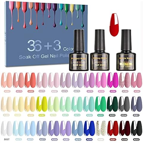 SHOWNIAL Gel Nail Polish Set 39 Bottle 8ML Gel Polish Soak Off UV Gel Nail Polish Set with Base Glossy Matte Top Coat, Popular White Nude Neon Blue Red DIY Gel Polishes Collection Gifts for Women Cover