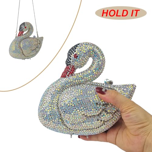 Image of Elegant Swan Evening Purse Animal Crystal Clutch Women Minaudiere Handbag Party Luxury Rhinestone Bag | Animal Crystal