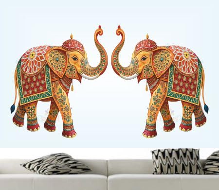 DesignDecor Royal Elephant Wall Sticker for Living Room | Indian Ethnic Elephant Wall Art Decal | Traditional Design Wall Decor | Waterproof Self Adhesive PVC Sticker Size 60x30_Cm-image-21