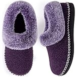 EverFoams Women's Bootie Slippers Warm Soft Comfy Memory Foam Non-slip Indoor House Shoes with Fluffy Collar Purple Size 7 UK