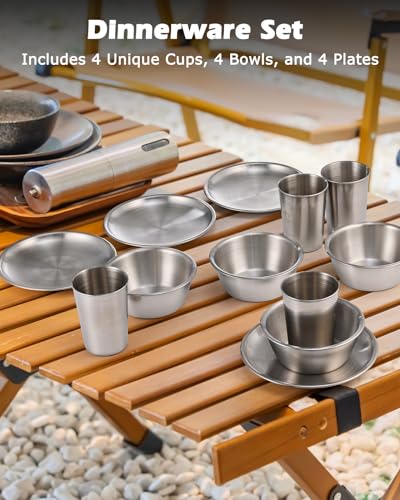 Camping Cooking Set - Camping Utensil Set Car Camping Cooking Essentials Gear for Camp Kitchen Cooking and Grilling, Stainless Steel & Silicone Ideal Gift for RV Tent Camper, Picnics, BBQs - Image 6