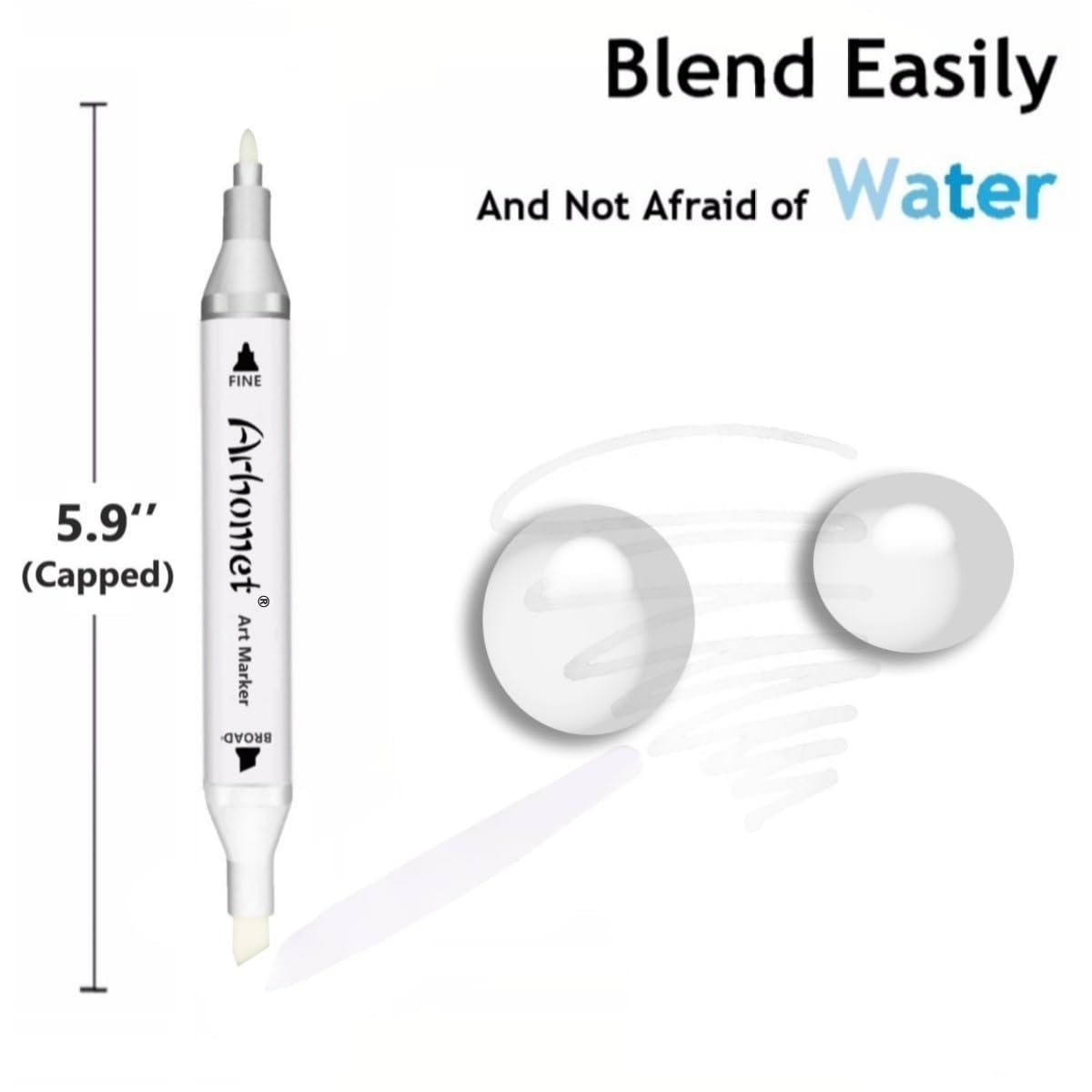 Arhomet 6pcs  Alcohol Markers Set, Blender Blending Clear Markers Dual Tips Art Drawing Sketched Double Tipped for Adults Artists (Colorless): Colorless