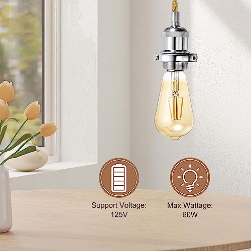 Patikil PTA230526TT0932 15.4Ft Pendant Light Cord Kit, Plug In E26 Socket Hanging Light With Switch Industrial Vintage Twisted Rope For Farmhouse Lamp Fixture Diy, Chrome thumb #4