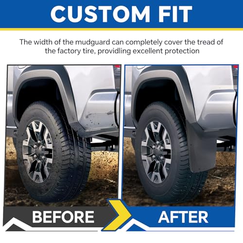 Image of Mud Flaps Splash Guards for Toyota Tacoma 2016-2023, Front & Rear Fender Mudguards, Durable PP+TPE, Easy Install with Hardware (Set of 4)