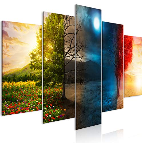 artgeist Canvas Wall Art Print Tree 59x30 in - 5pcs Home Decor Framed Stretched Picture Photo Painting Artwork Image - Nature Landscape 4 Seasons c-C-0419-b-m