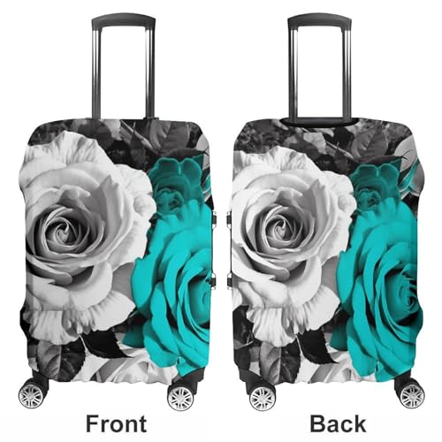 Black White Teal Gray Rose Flowers Luggage Cover Elastic Suitcase Protector Case Anti-Scratch Washable Baggage Covers Protector For Traveling, Aircraft Consignment XL3