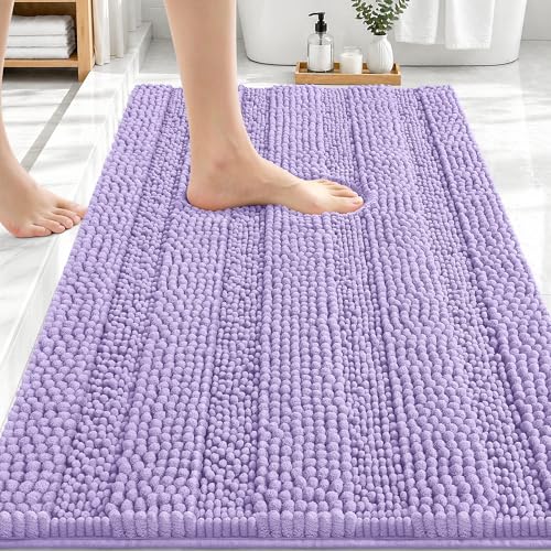 Image of OLANLY Thick Bathroom Rugs 30x20, Extra Soft Absorbent Chenille Striped Bath Rugs, Rubber Backing, Machine Wash Dry, Bath Mats for Bathroom Floor, Tub and Shower, Home Decor Accessories, Lavender
