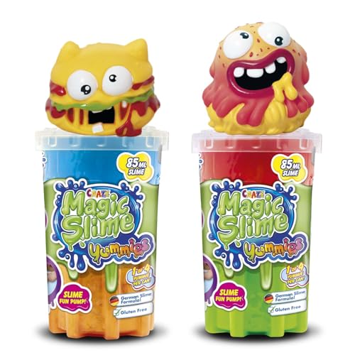 CRAZE Magic Slime YUMMIES 2-Pack | Slime niños en Colores neón Mezclas de Colores con Diferentes Personajes chupadores - 2X 85 ml Lata de Slime, Colorido Slime Infantil sin residuos