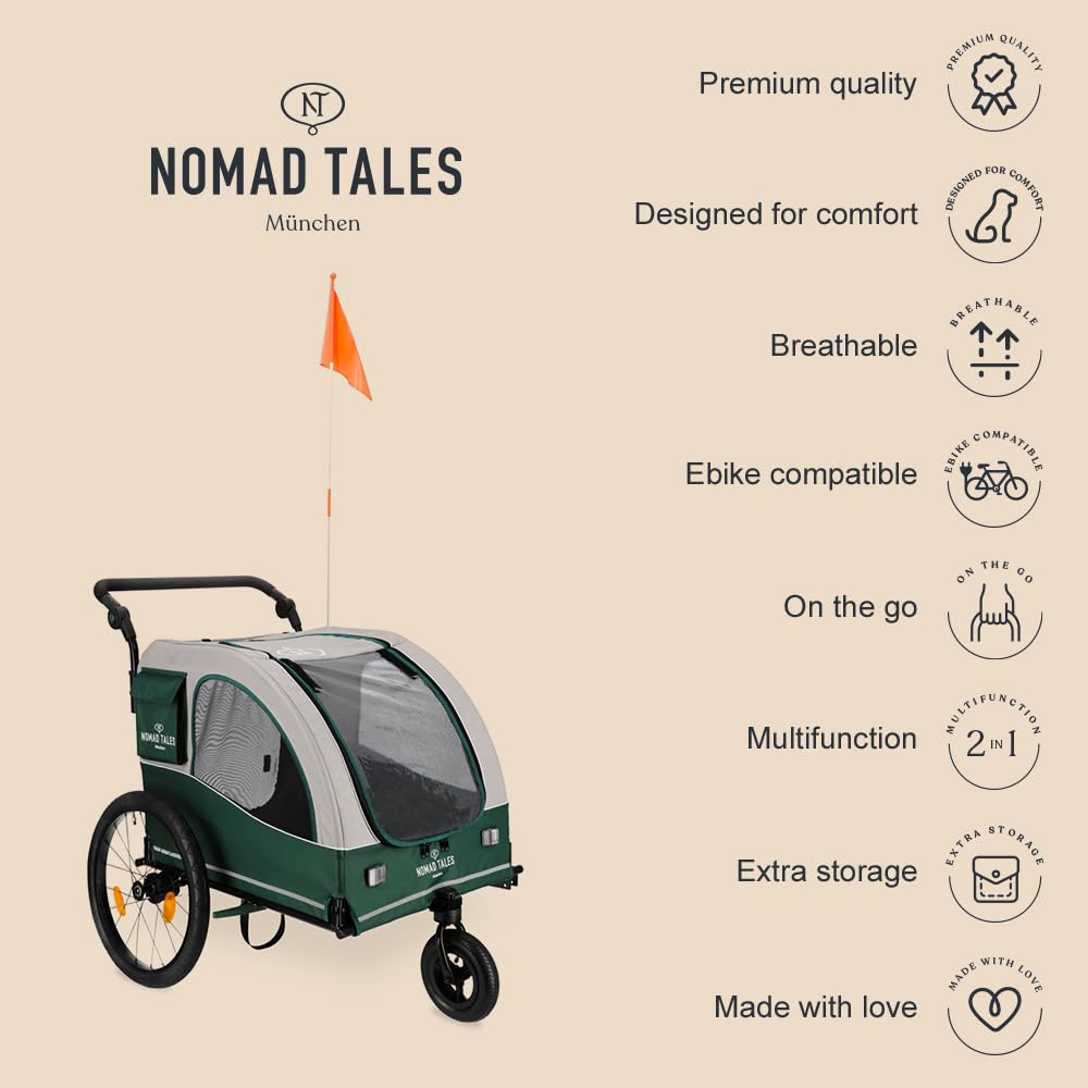 E-Bike Fahrradanhänger & Jogger für Hunde bis 45 KG | 2 in 1 | Geräumige, Wasserabweisende Kabine | Maße: L110 x B84 x H103 cm