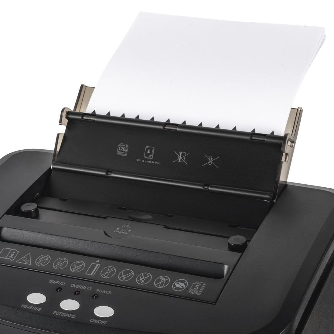 Hama Trituratore Carta Distruggidocumenti Carta Graffe, 120 fogli A4 alla volta, Sicurezza On/Off Auto, LED Overload Overheat, Funzione Indietro, Cestino 25L, Sicurezza P5 T5 E3, Nero