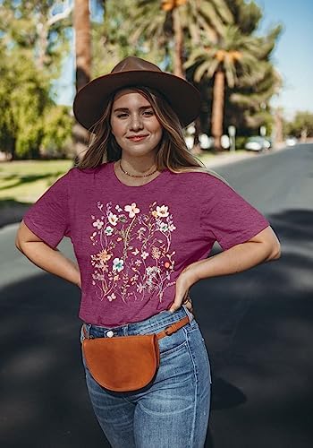 Women Boho Flower T Shirt Vintage Floral Graphic Shirt Botanical