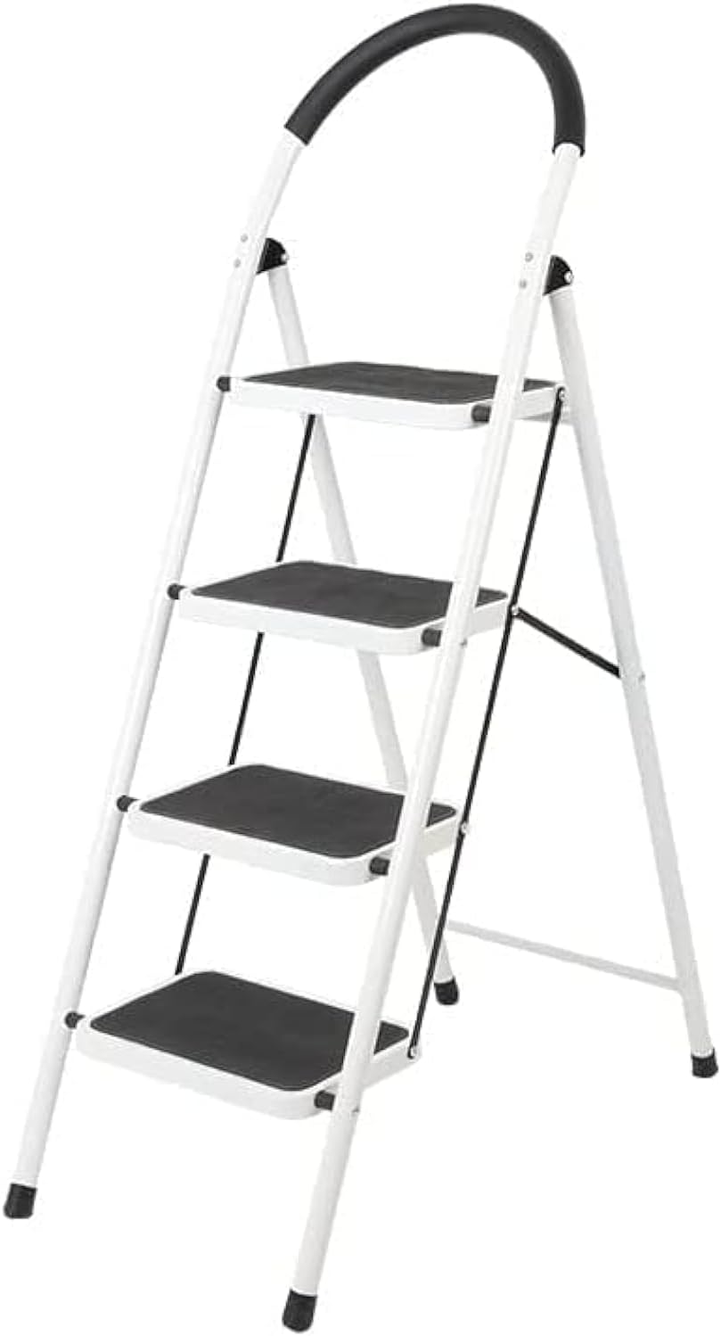 ECVV4 Step Ladder Folding Step Stool Stepladders with Anti-Slip and Wide Pedal for Home and Kitchen Use Space Saving (WHITE)