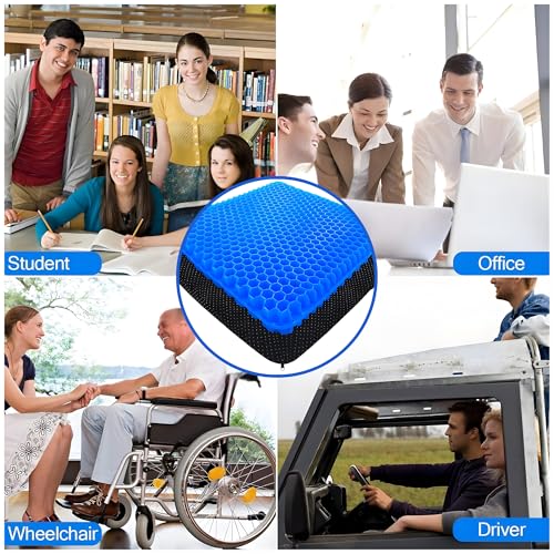 Image of Devera Gel Seat Cushion for Office Chair & Car Driver, Honeycomb Silicone Gel Cooling Seat Cushion, Breathable Pressure Relief Sitting Cushion, Black 36x30x3.5cm (Rectangular)