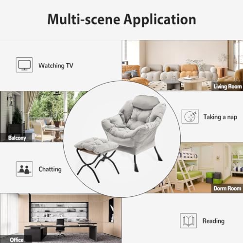 Youtanic YX04-001-LG-F Lazy Chair With Folding Ottoman, Accent Chair Velvet Upholstered With Metal Structure And Non-Slip Pads thumb #6