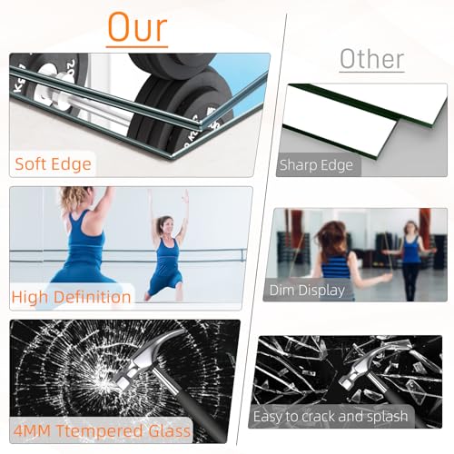 Home Gym Mirror, 2Pack 56X16 Inch Wall Mounted Large Frameless Tempered Glass Mirror, Idea for Gym, Yoga, Bedroom, Dance Studio, Living Room